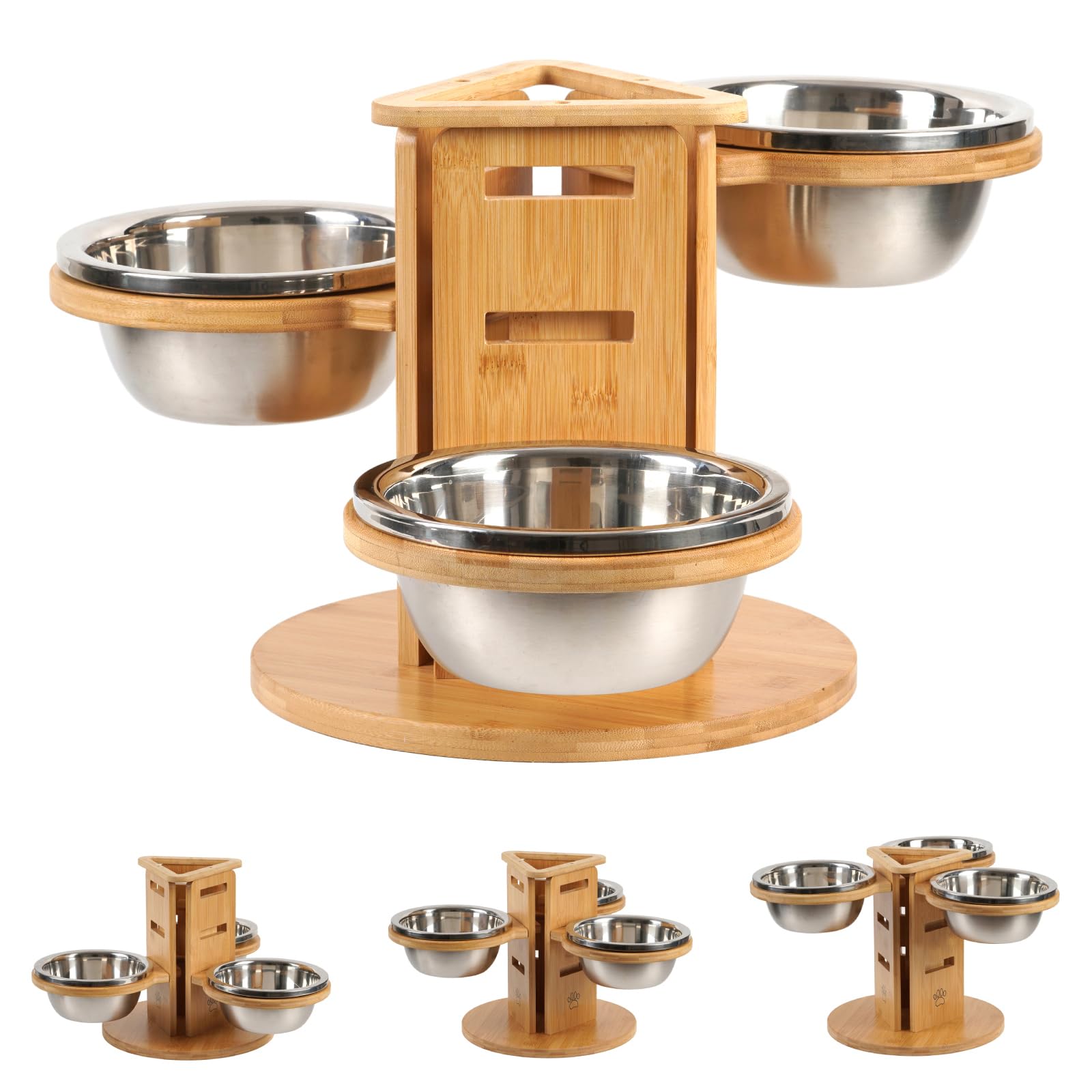 Adjustable 3-Bowl Dog Feeder with Raised Stand