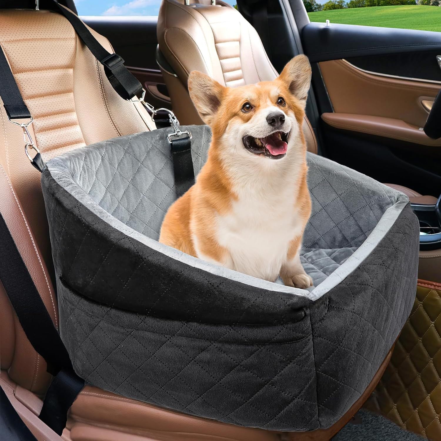 Dog Car Seat for Small & Medium Dogs, Memory Foam Booster Seat up to 35 lbs